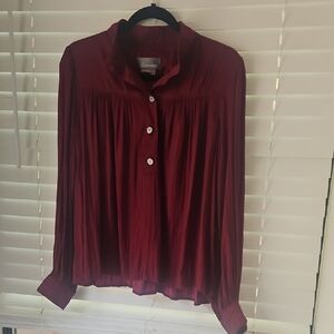 Women's Burgundy Button-Up Blouse